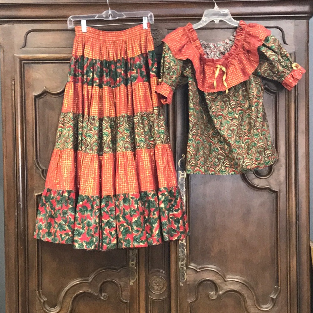 Vintage Handmade Christmas Holiday Circle Skirt and Top Set Large XL
